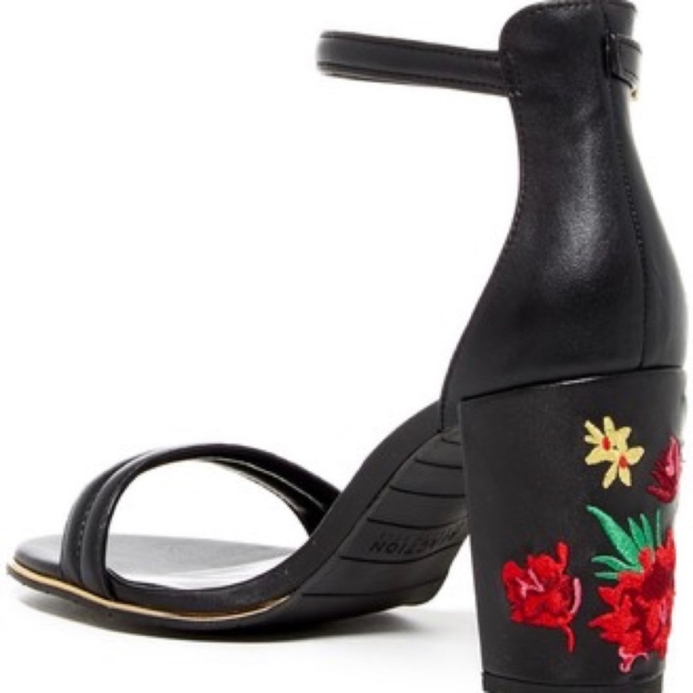 Kenneth Cole Black Embroidered Strap Heels